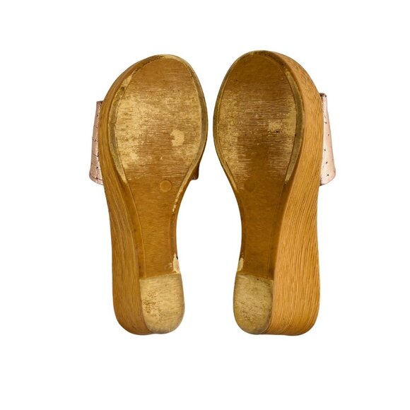 Mila Paoli Womens Wedge Sandals Size 6.5 Copper Textured Strap Made In Italy Pla - Picture 3 of 4